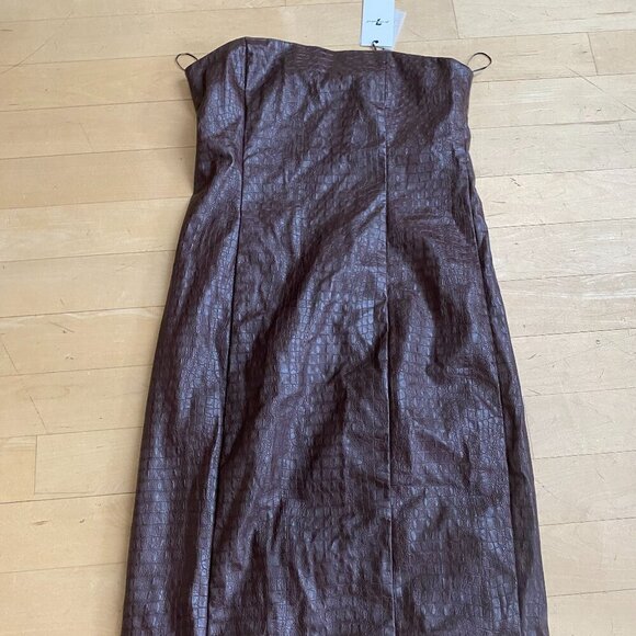7 for all Mankind brown embossed strapless dress BNWT sz Large faux leather - Picture 1 of 7